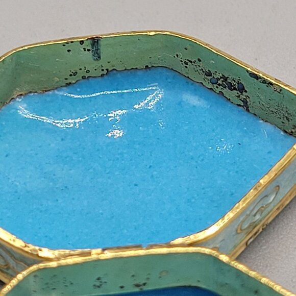 Vintage Cloisonné Enamel Trinket Pill Boxes Hexagon and Fan Shape Floral Set 2 - Picture 9 of 9